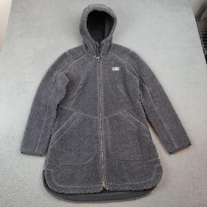 LL Bean Mountain Pile Fleece Coat Womens Small Gray Hooded Full Zip Sherpa Parka